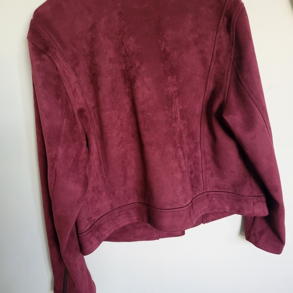 Womans  Stylish Old Navy Faux Suede Zippered Jacket Burgandy Large Petite - Picture 4 of 7